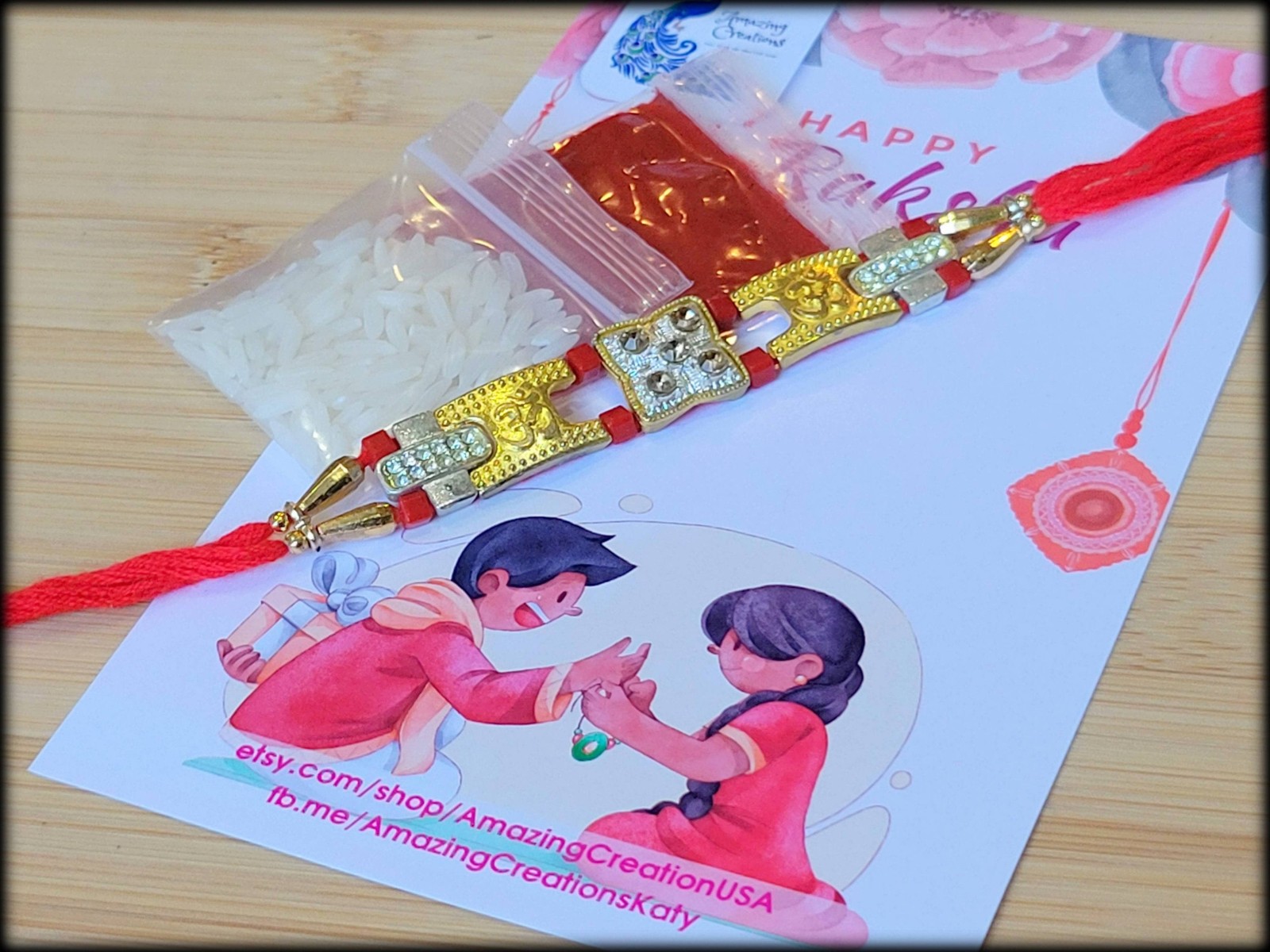 Designer Rakhi for Bhaiya with Roli Rice, Metal Rakhi, Rakhi for Boys, Brother