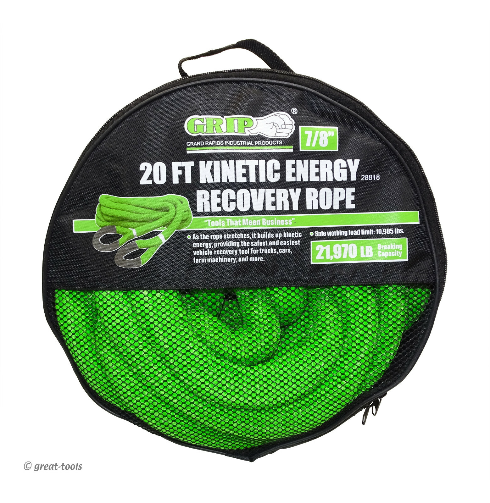 KINETIC ENERGY RECOVERY ROPE – 20 foot – 20’ tow strap – 21,970 LB – 4x4 puller