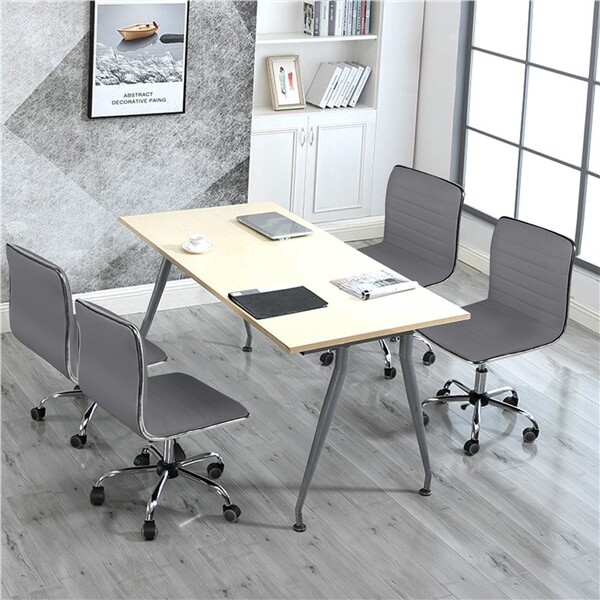Low Back Armless Office Chair, PU Leather Ribbed Armless Swivel Task Chair Grey