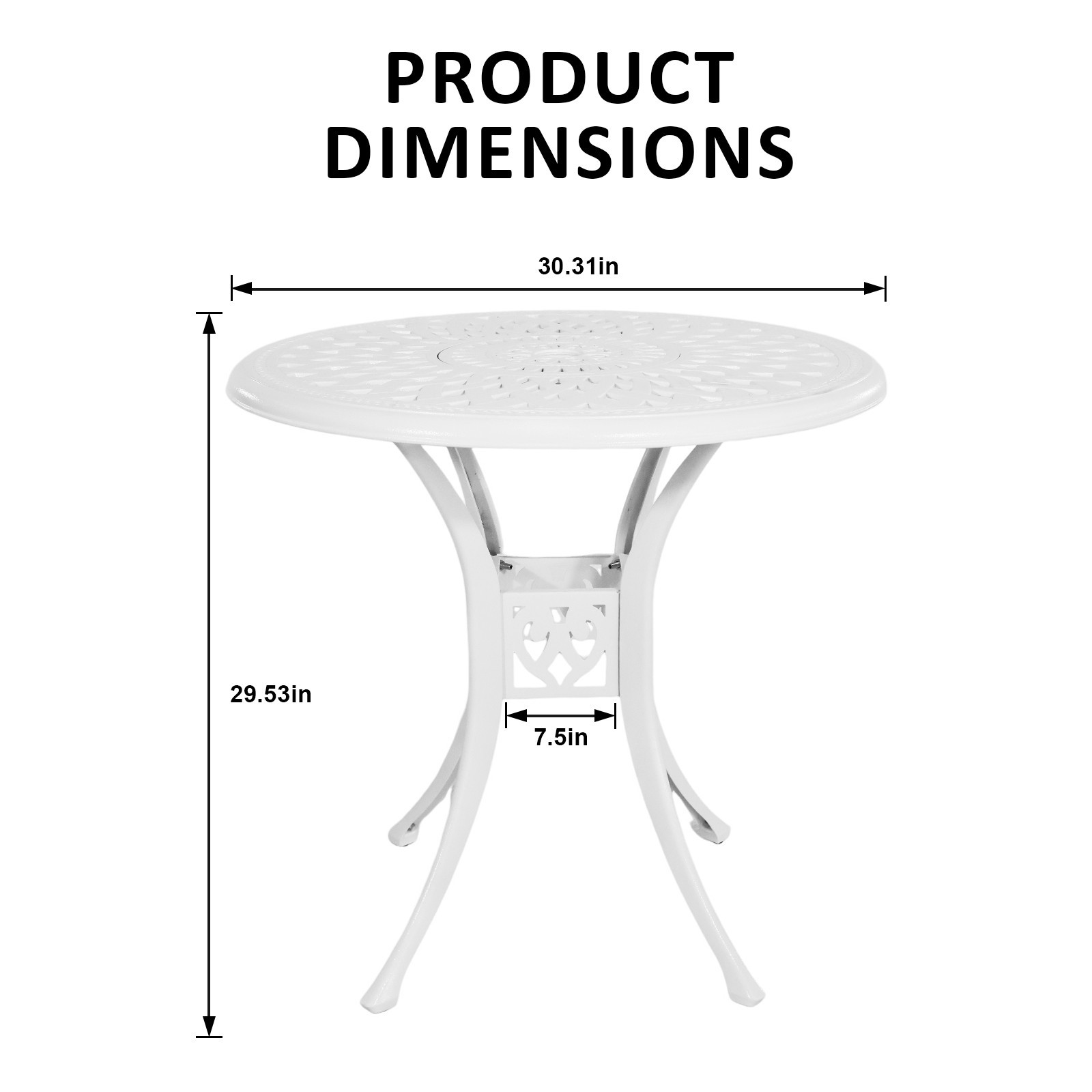 30 in Patio Table with Umbrella Hole Round Outdoor Table White Bistro Table