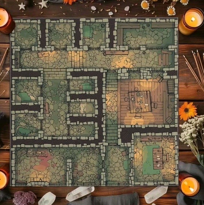 D&D Castel Prison Battle Map Cloth RPG Dungeon Floor Plan Table Mat 75x75cm