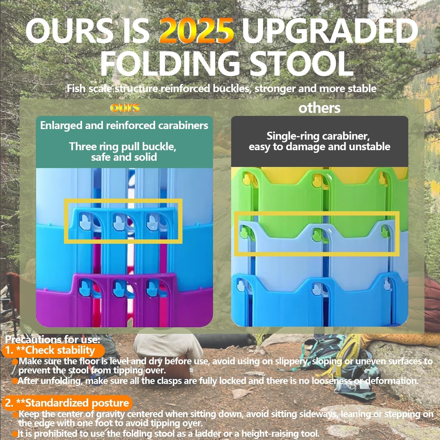 Folding stool, lightweight and sturdy, height-adjustable, portable folding seat.