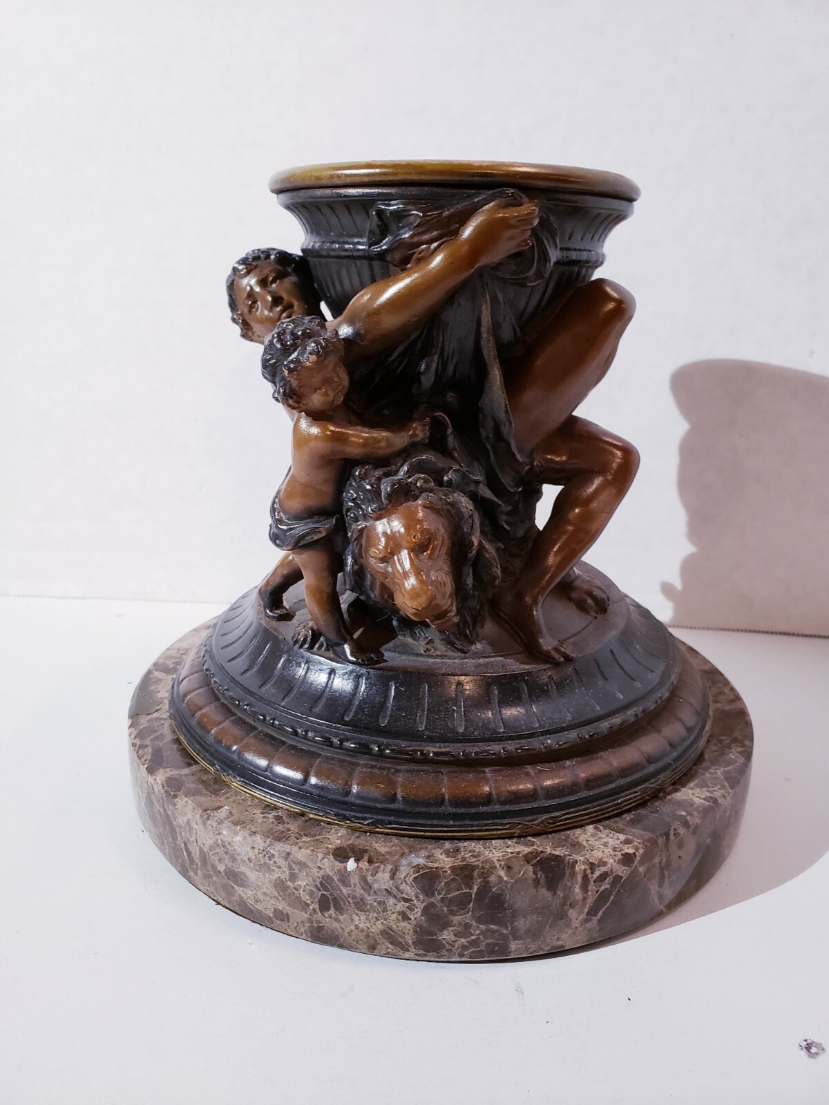 Antique Bronze Column Pillar Candle Holder 9"