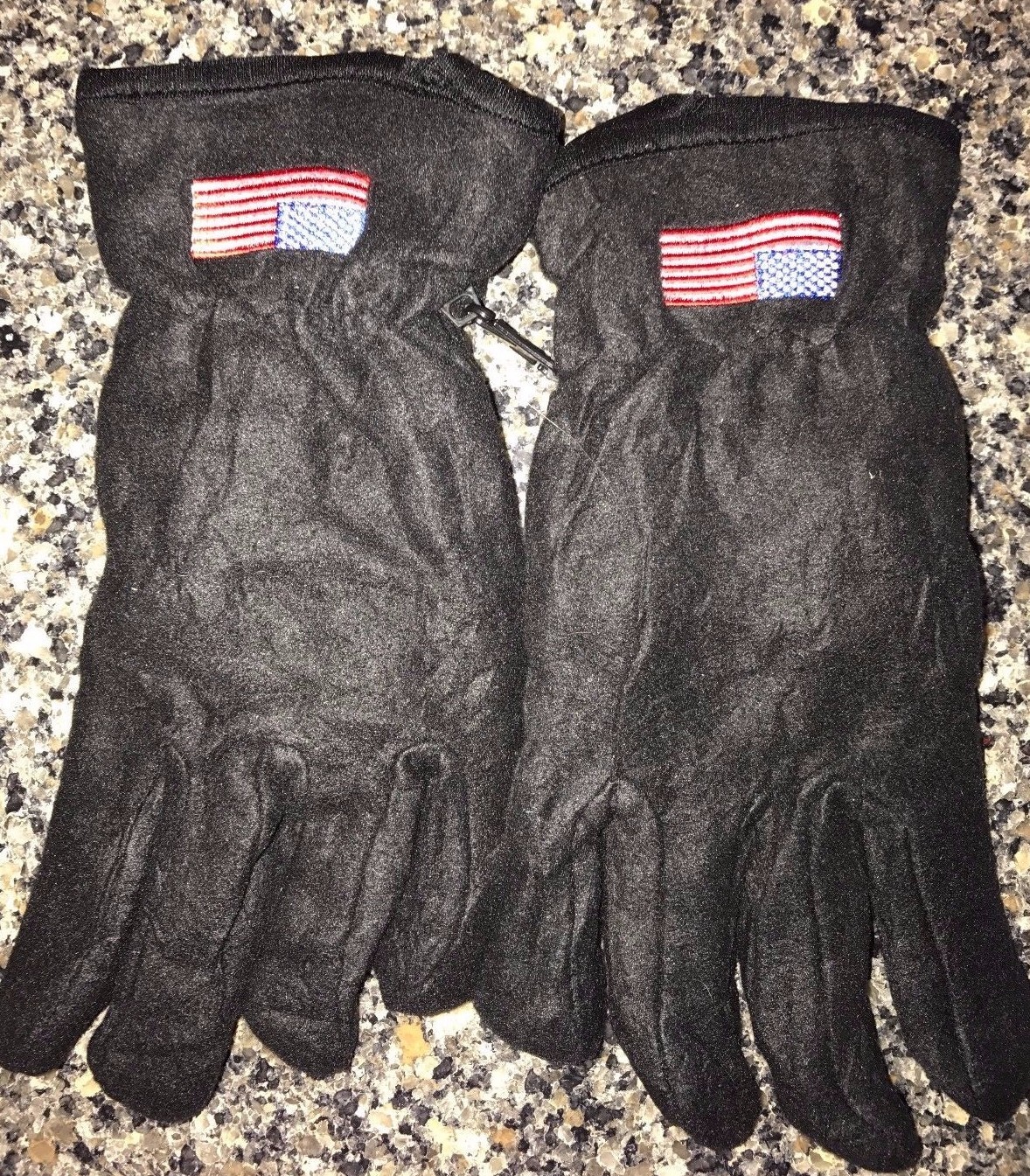 mens women solid black NEW NWOT FLEECE WINTER GLOVES one size FLAG EMBROIDERED