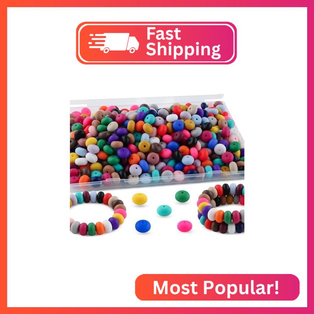 HHCFAST 220Pcs Silicone Abacus Beads,14mm Lentil Silicone Beads for Keychain Mak
