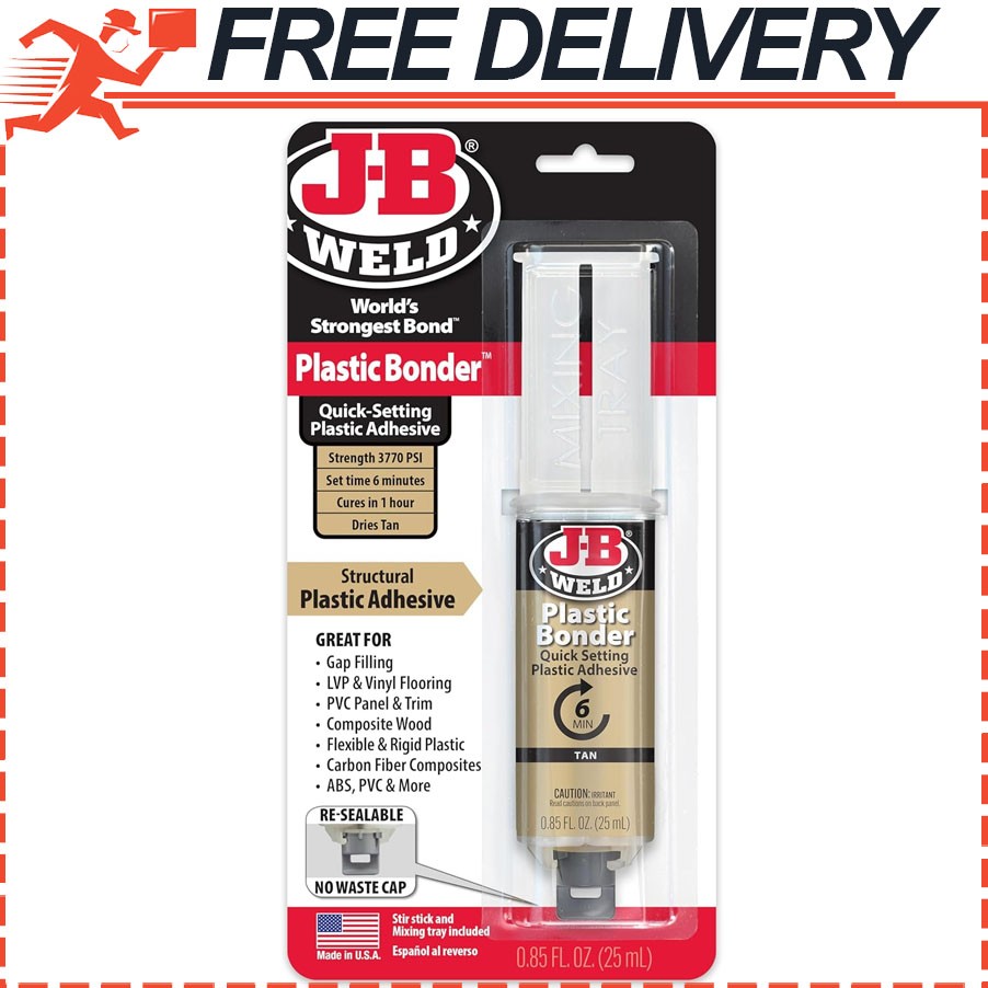 JB Weld Plastic Bonder Structural Adhesive Syringe Strongest Bond  Tan  25ml