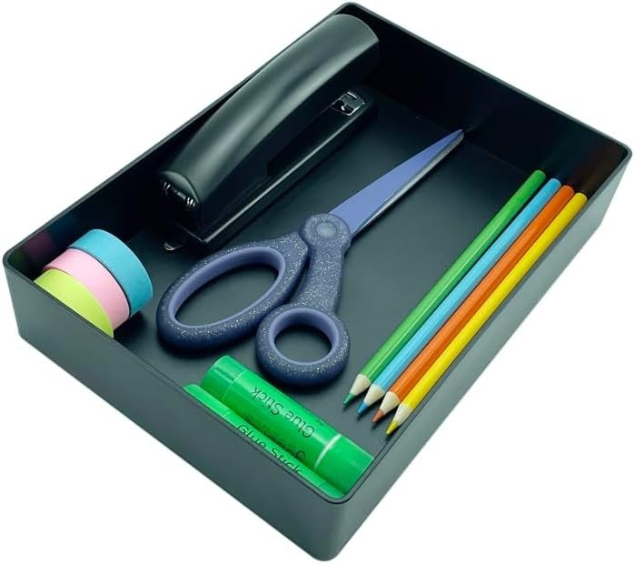 Rectangular Plastic Desk Organizer with Storage Trays, Accessory Tray for Off...