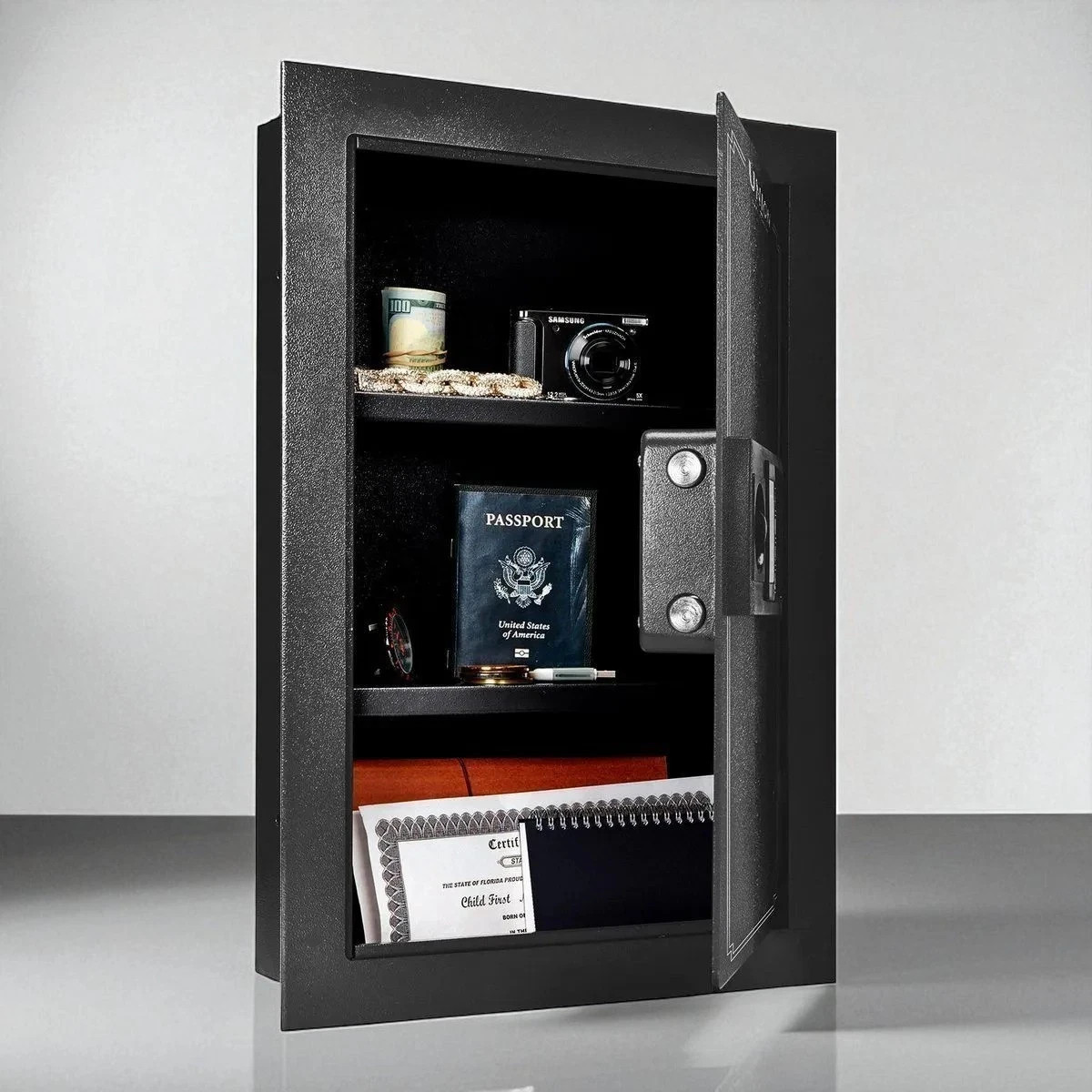 Flat Electronic Wall Safe Security Lock Box Safe Digital Keyed Cash Jewelry Guns
