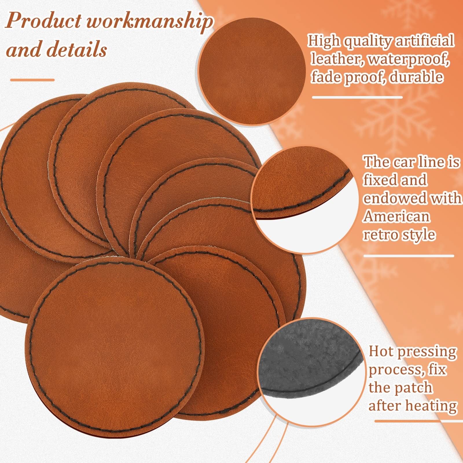 100 Pcs Round Laserable Leatherette Patch Blank Pu Leather 2.5 inches, Brown