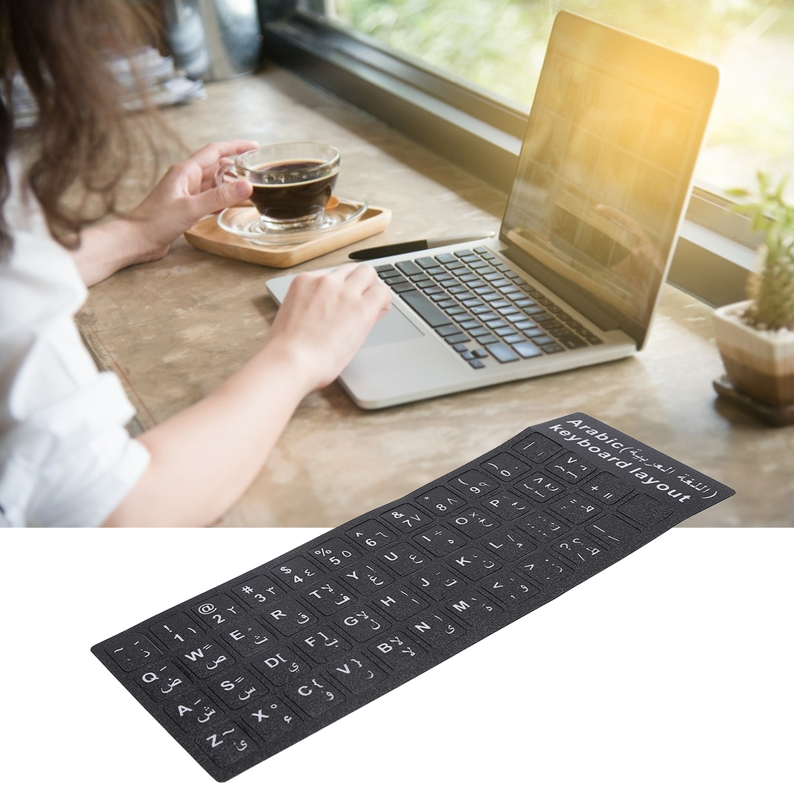 Hot Arabic Keyboard Sticker Waterproof White Letters Notebook Desktop PC