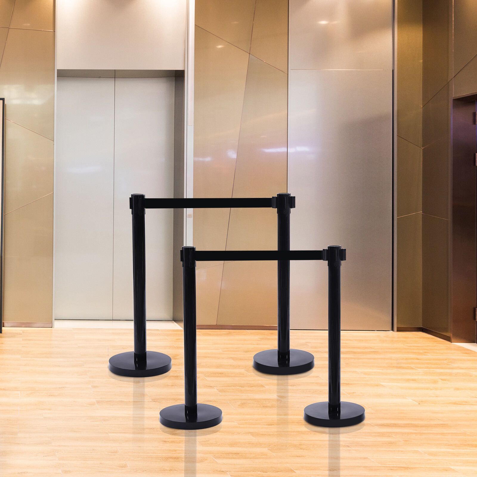 4PCS Crowd Control Stanchion Set Black Isolation Column 201 Stainless Steel Post