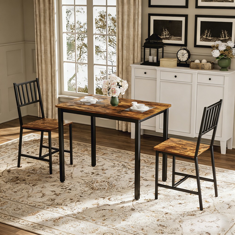 35" Dining Table with 2 Chairs, Industrial Kitchen Counter Set, Rustic Brown