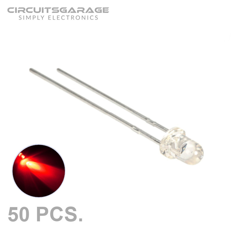 50 X 3mm Ultra Bright Water Clear Red LED Light Emitting Diode Bulb - USA