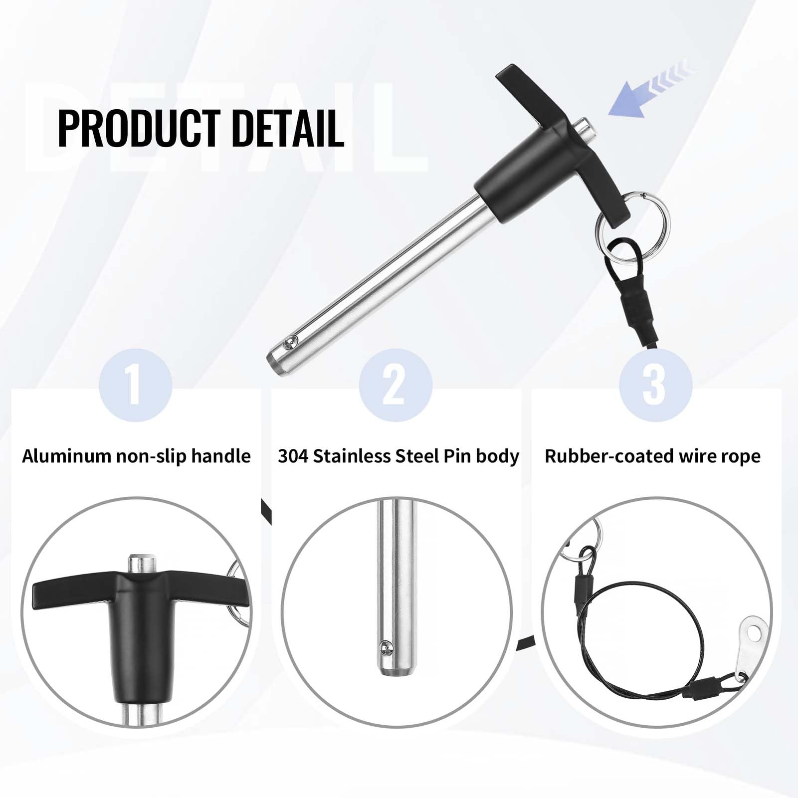 2 Pack 3/8 Inch T Handle Quick Release Pin 3.94" Usable Length Ball Locking