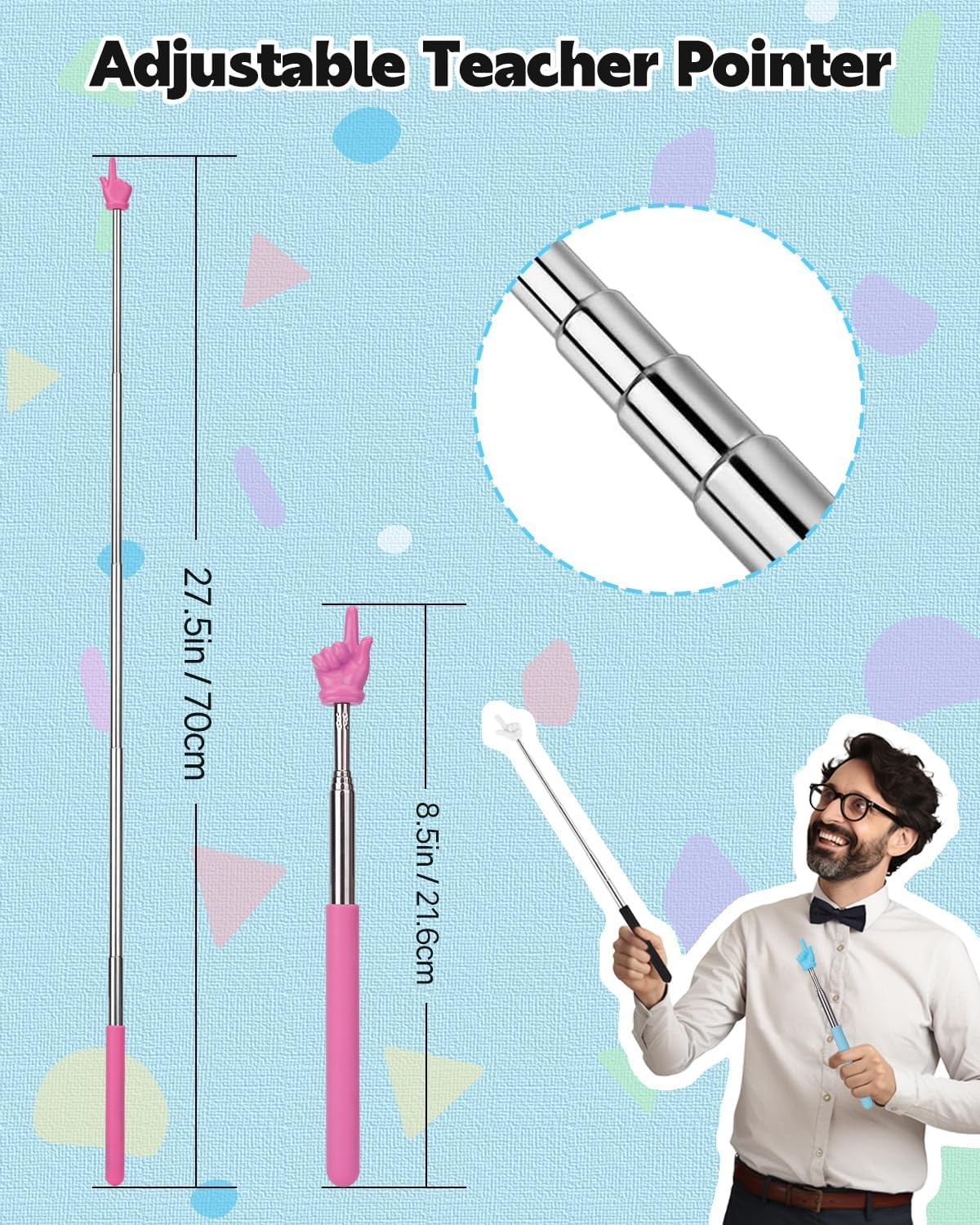 Extendable Finger Pointer Stick, School Collapsible Telescoping Long Black