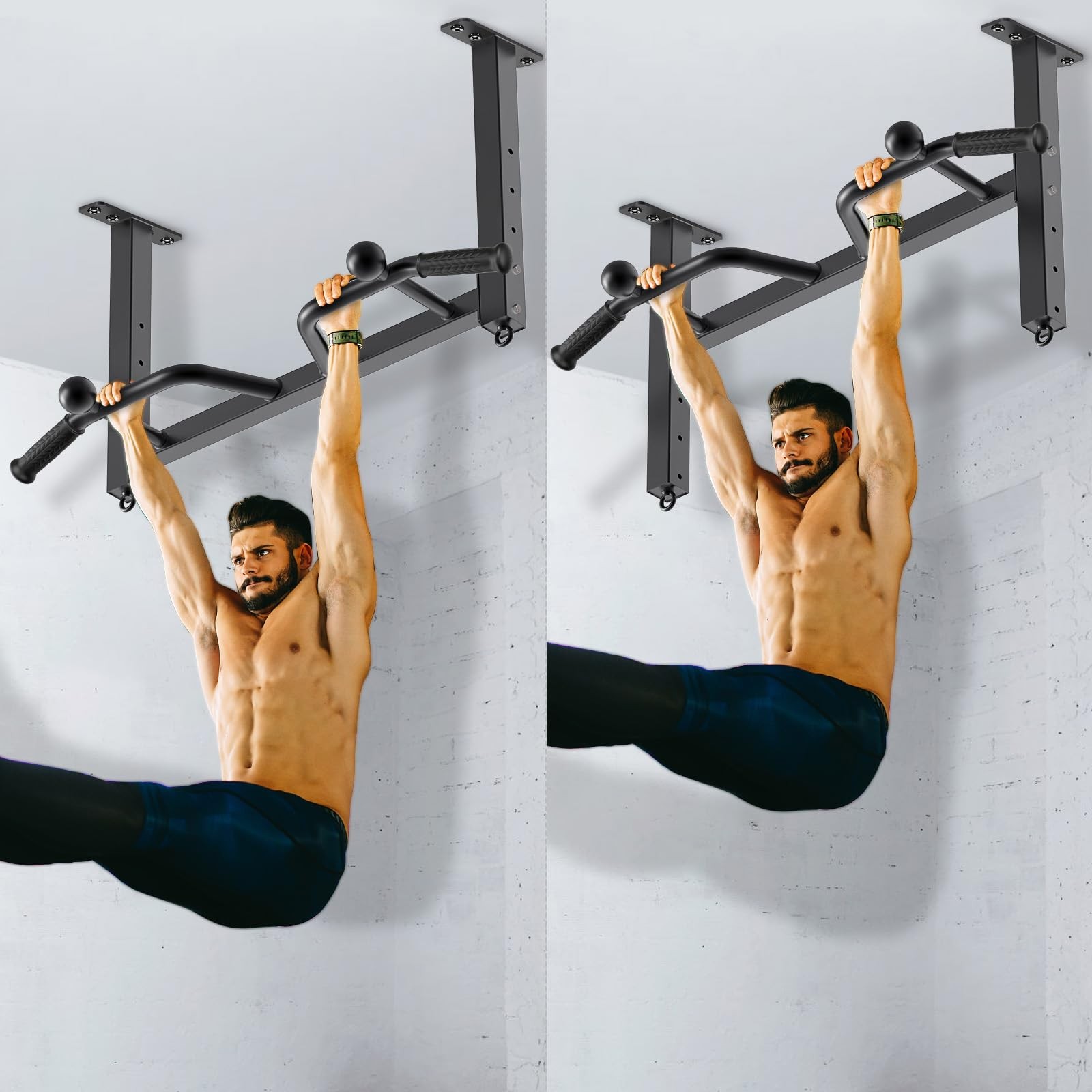 32" Ceiling Mounted Pull Up Bar - Heavy Duty, Highly Adjustable, Multifunctio...