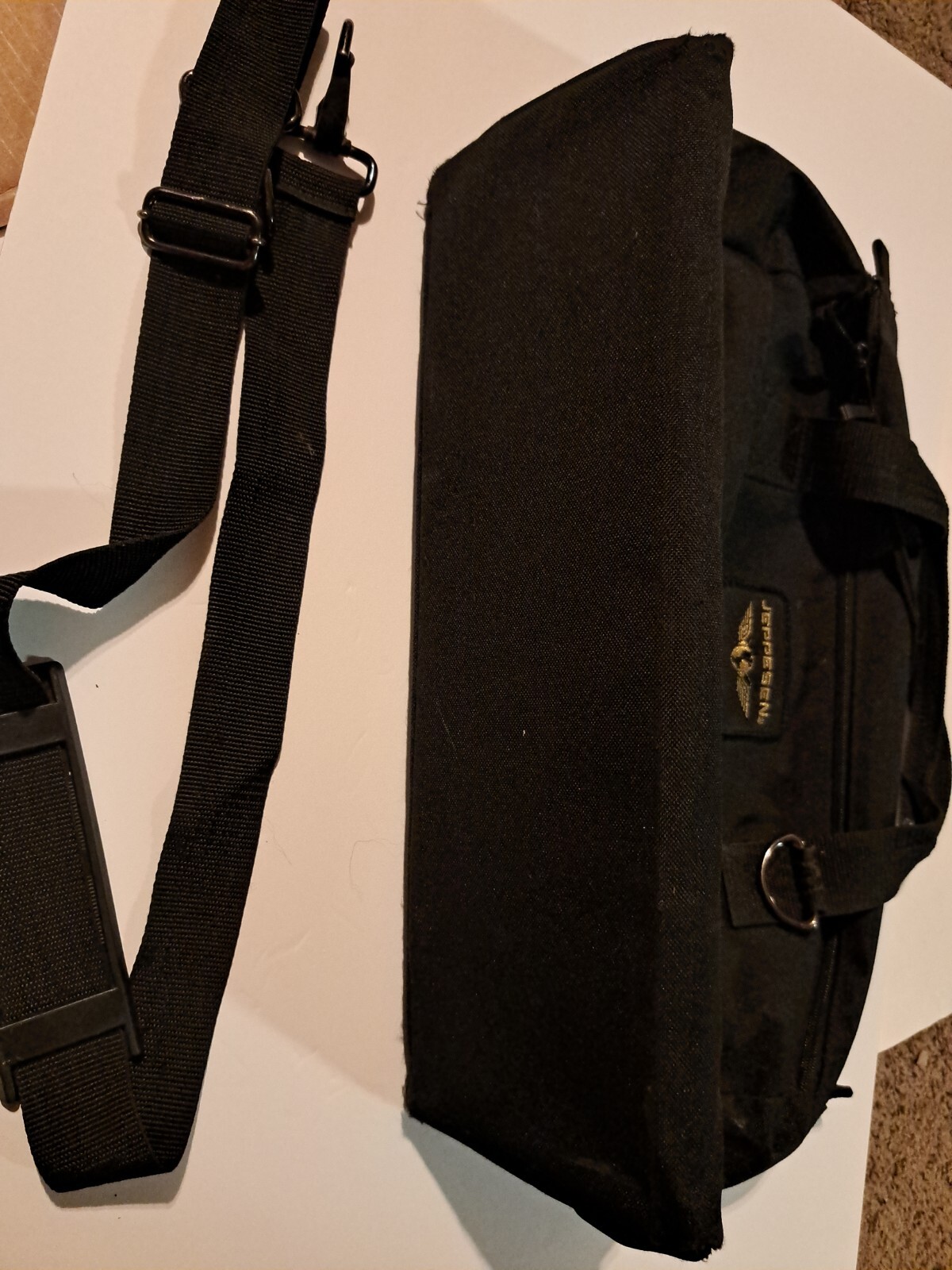 Jeppesen Pilot Flight Bag Shoulder Strap Black Dual Zipper Worn 16 X 5 X 11