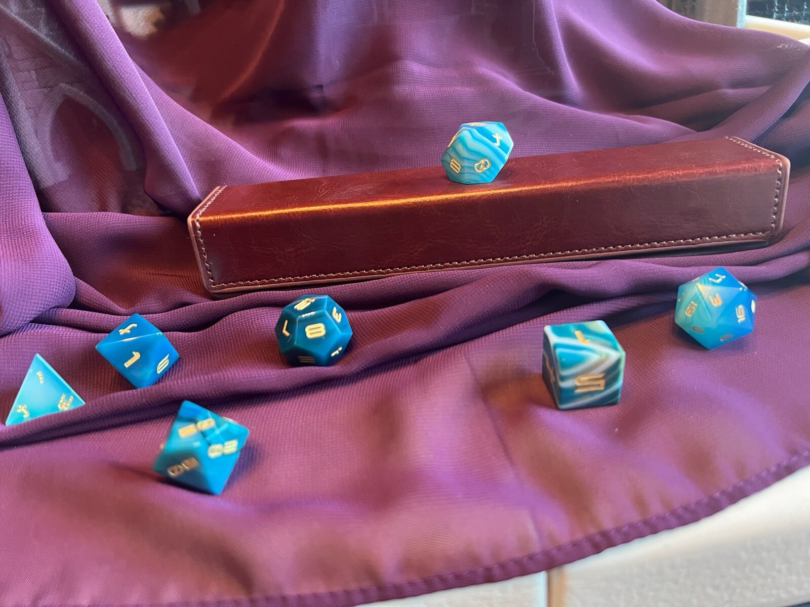 Dragon Flame 7 Dice Set - Neptune - Blue Agate Dice Set - Real Gemstone!
