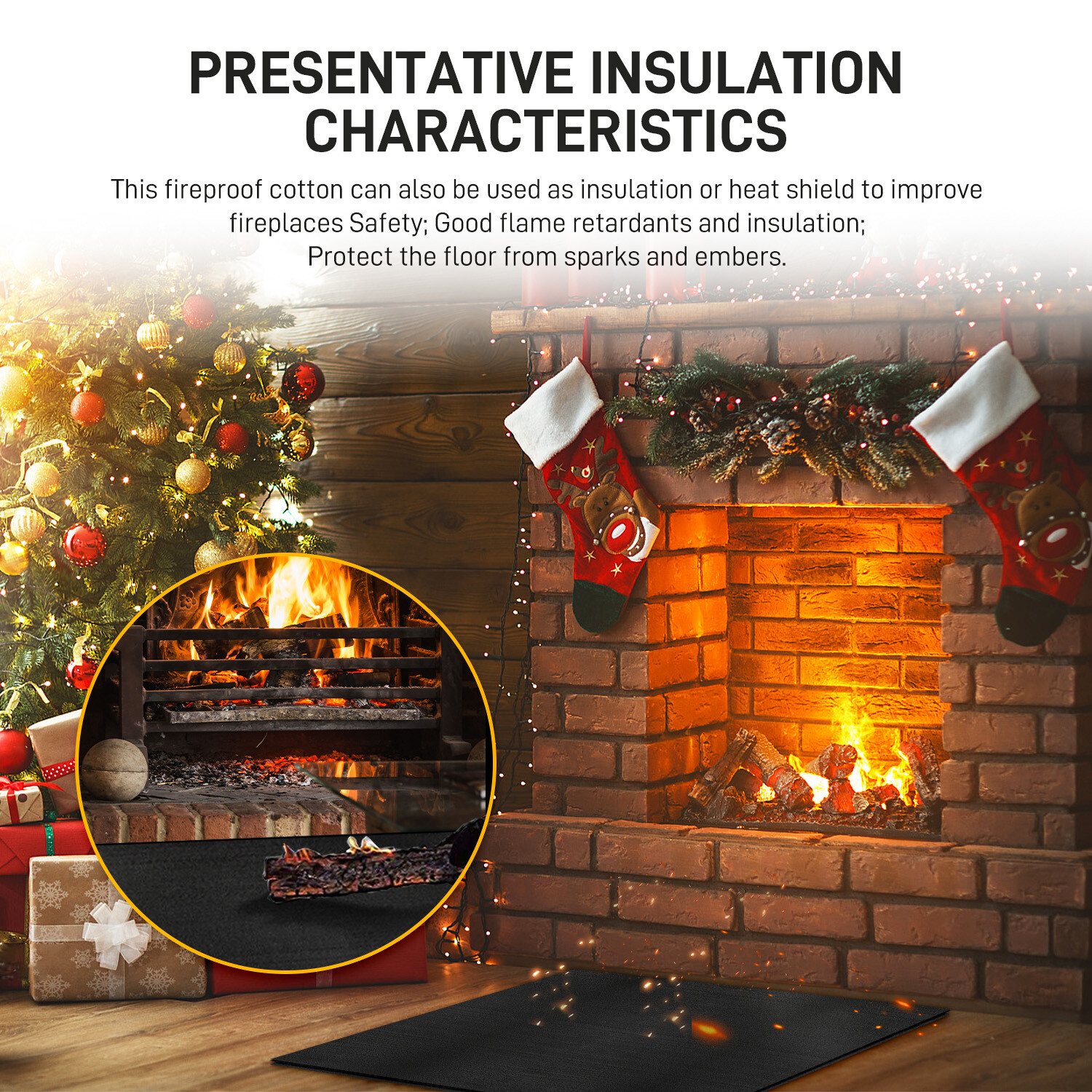 Blcak Fireproof Fireplace Carpet Grill Rugs Protection Mat Flame Resistant Pad