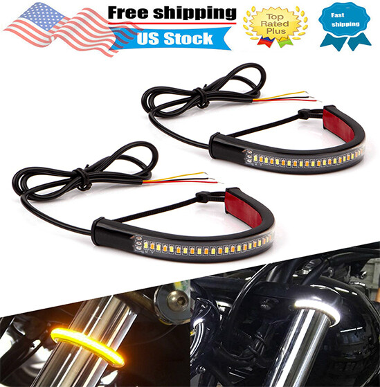 36 LED Motorcycle Flexible Turn Signal Amber Integrated 2 Strip Brake Tail Light