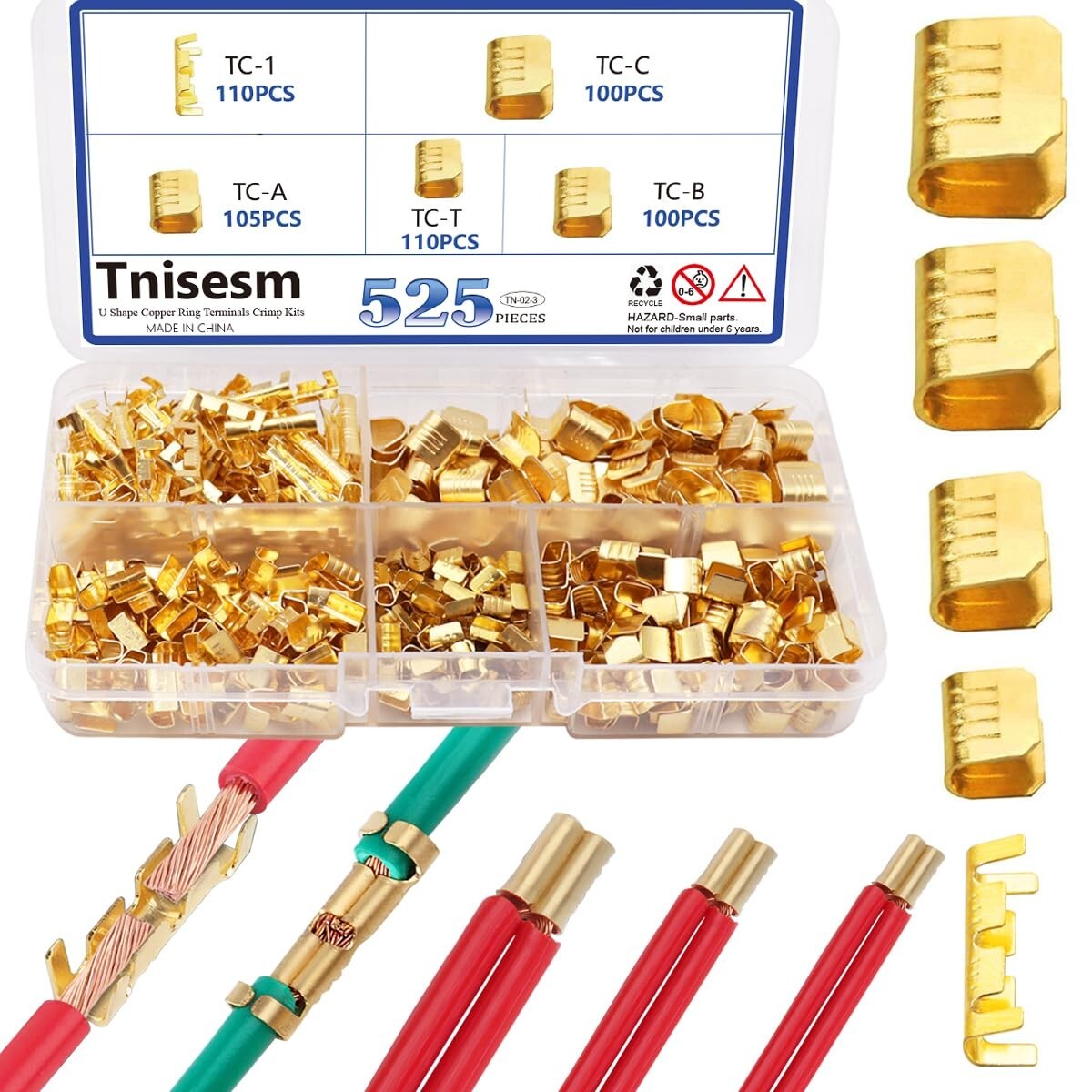 Tnisesm 525 Pcs Open Barrel Crimp Terminals U Shape Copper Ring Terminals Crimp