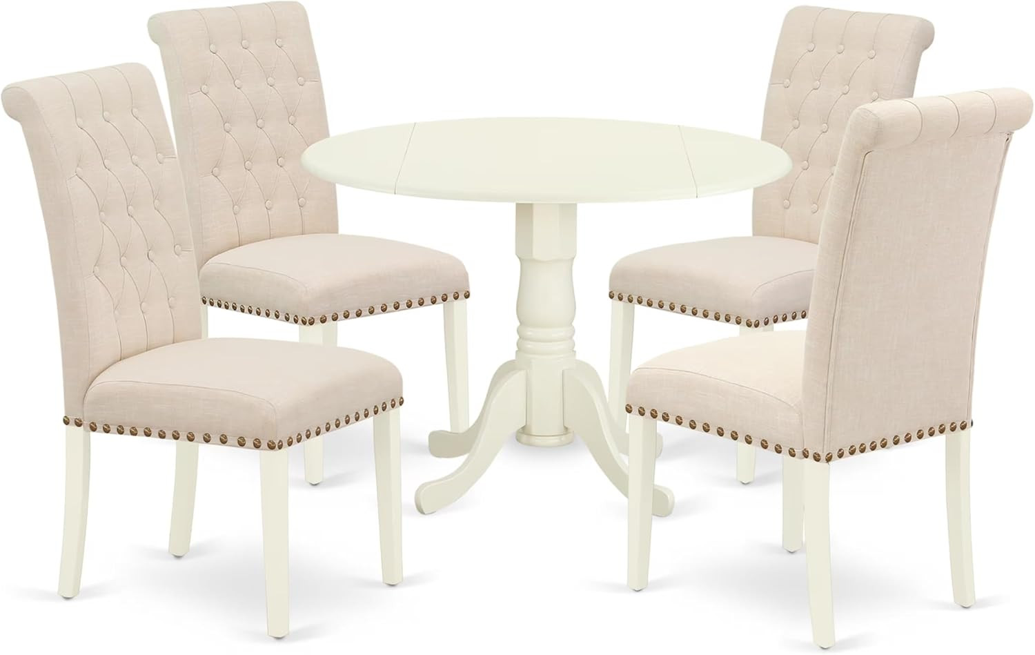 DLBR5-WHI-02 5 Piece Dining Table Set for 4 Includes a round Kitchen Table with
