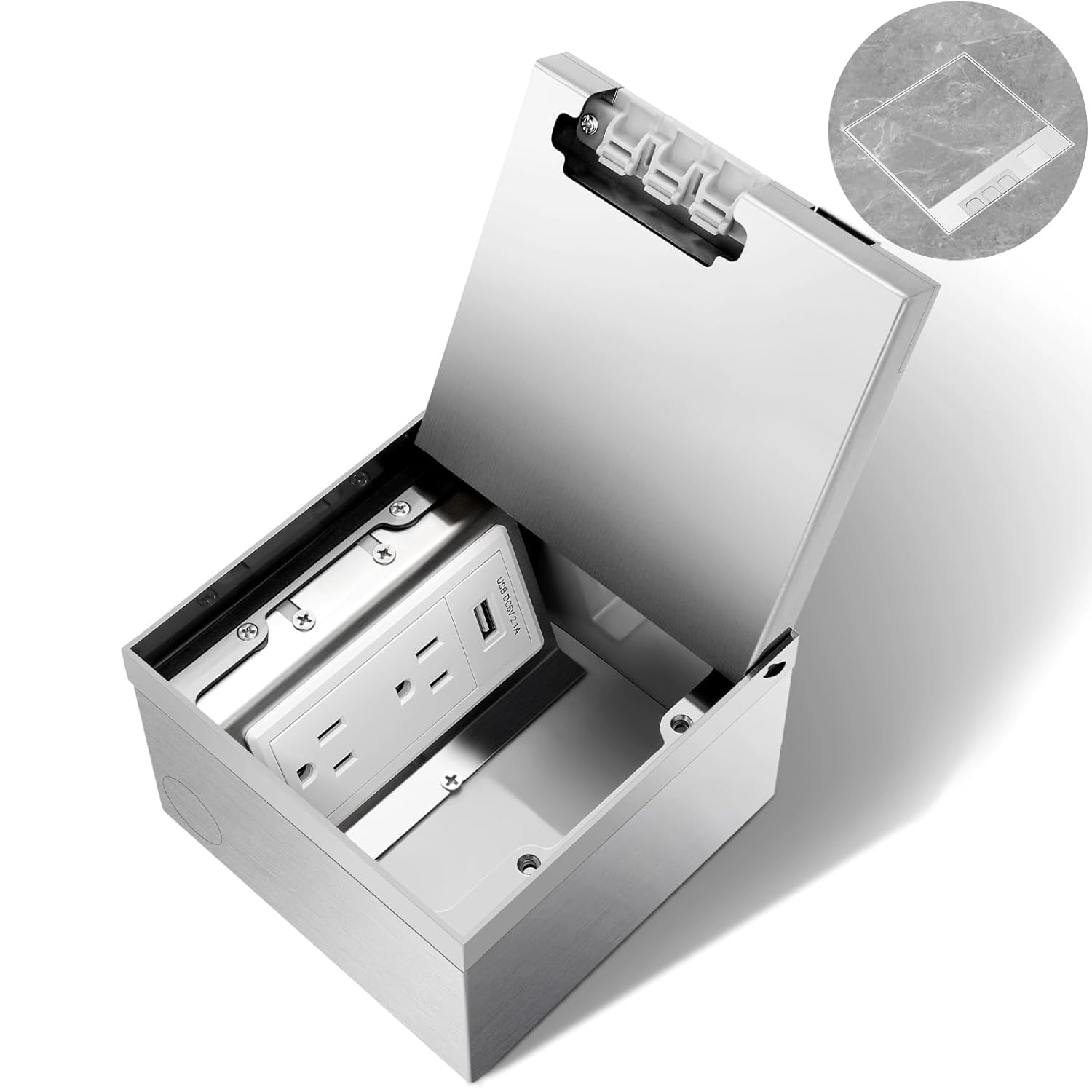 Recessed Flat Hidden Floor Electrical Outlet Kit, Hidden Duplex 2 * 15A Tamper-R