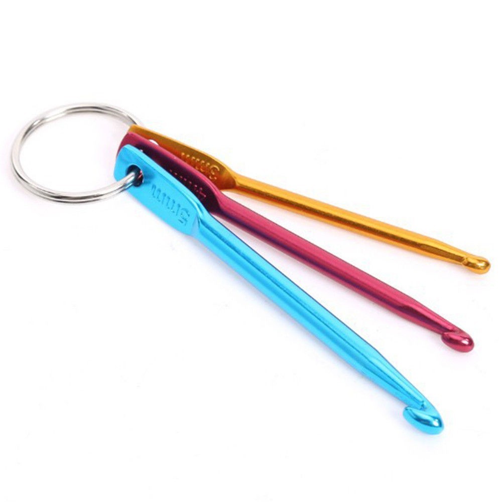 3pcs Crochet Hook Set 3mm 4mm 5mm w/ Keychain Yarn Knitting Needles Craft DIY