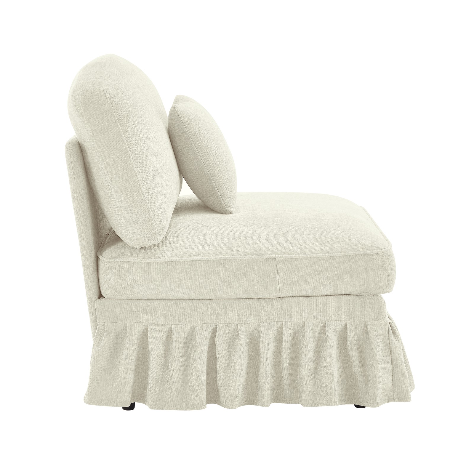 Armless Sofa Chenille W/1 Pillow -Beige+White