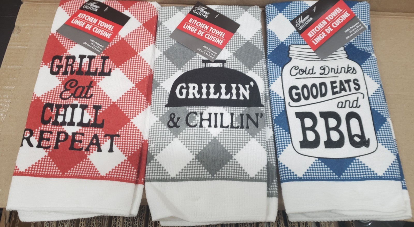 3 Different Microfiber Towels (15"x25") BBQ THEME, RED, BLUE & GREY DESIGNS, GR