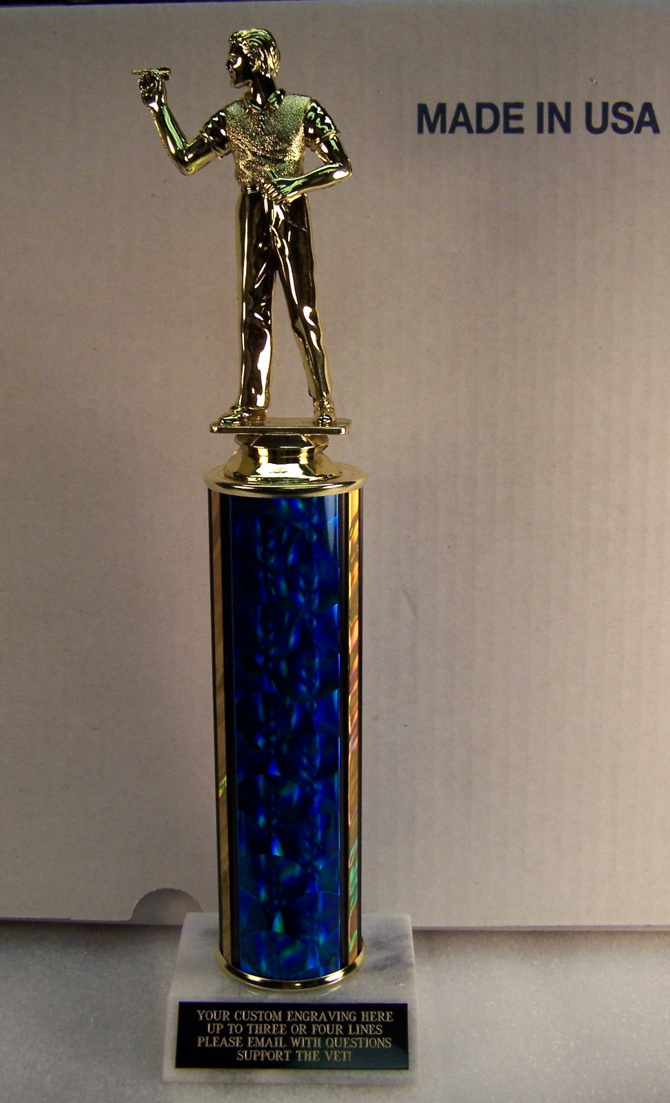 DARTS TROPHY 10" AWARD FREE CUSTOM ENGRAVING  M or F "SUPPORT THE VET"