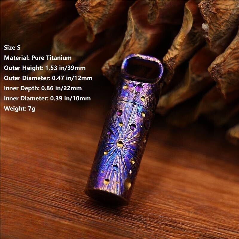 Handmade Titanium Waterproof Pill Organizer Holder Case Container EDC Keychain
