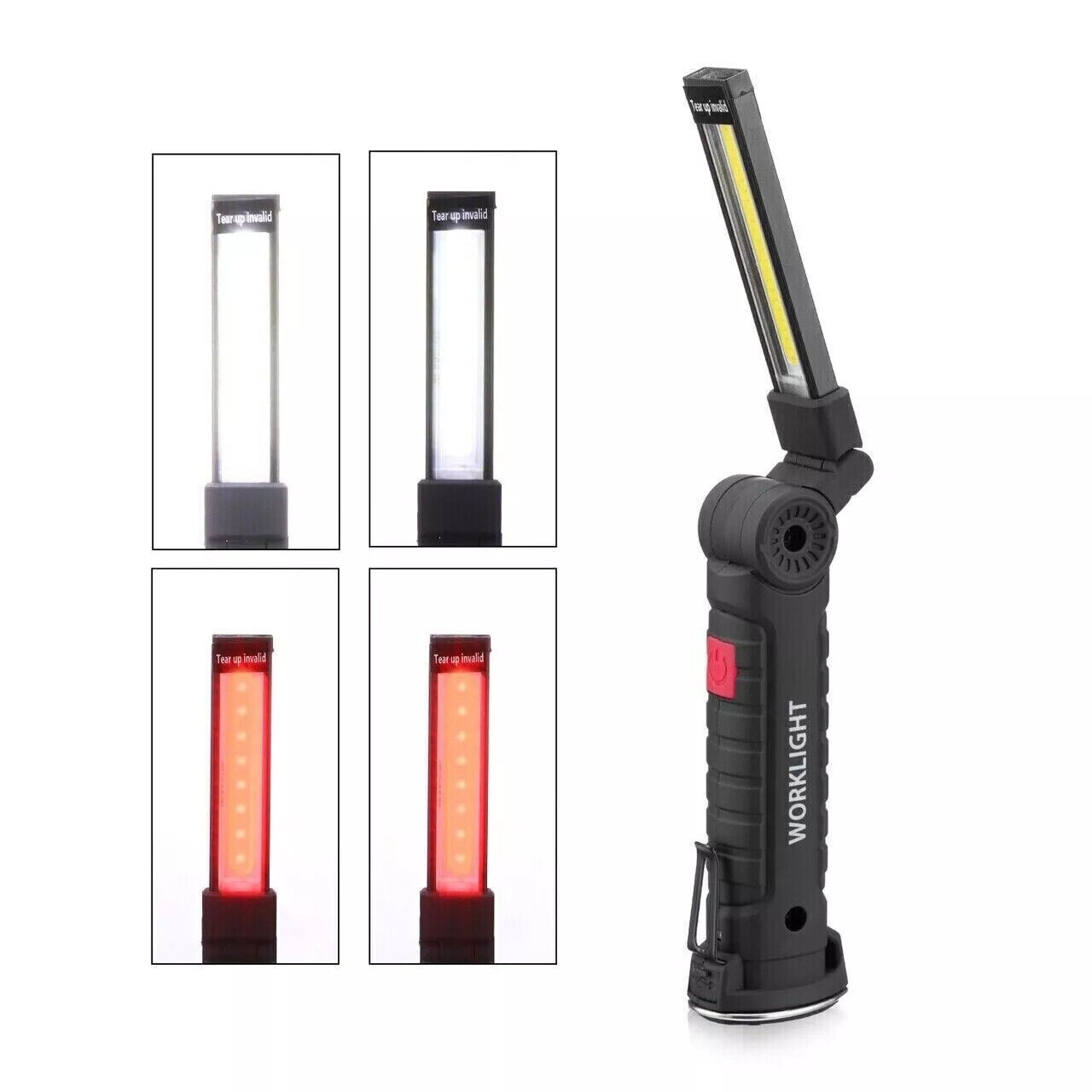2 x LED COB Work Light USB Rechargeable Flashlight Magnetic Base Red White Light