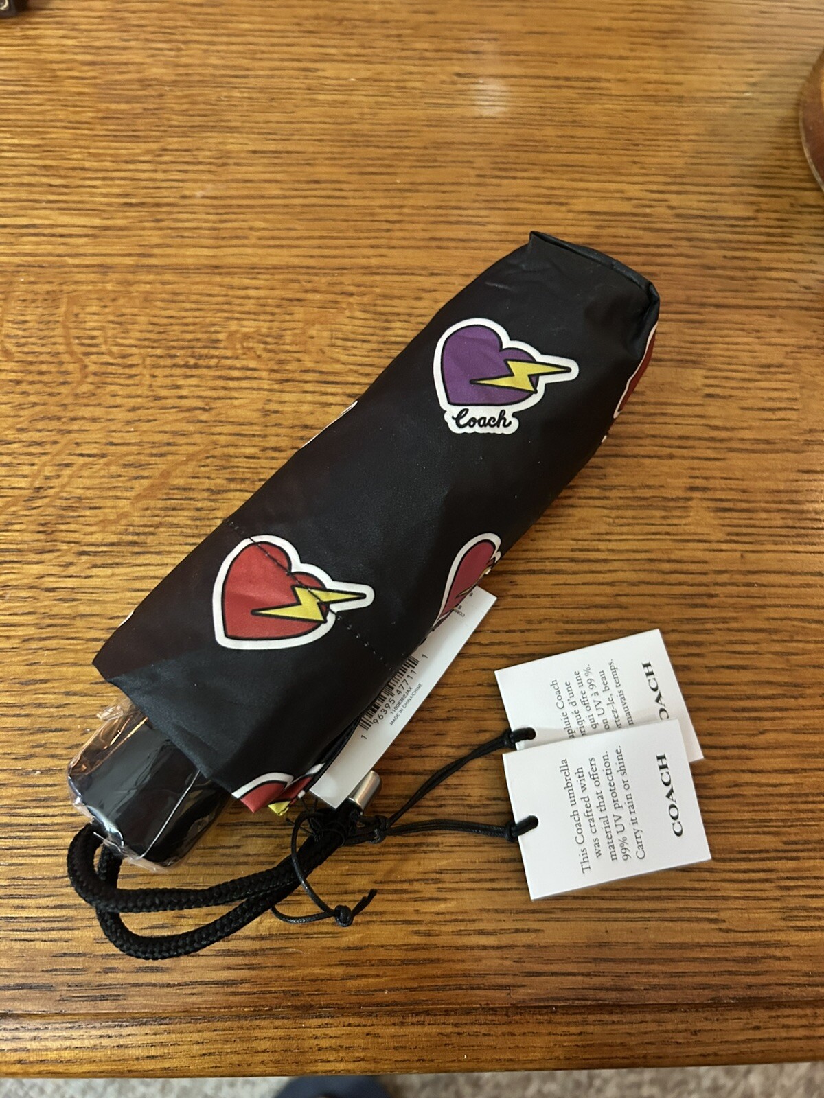 Coach Mini Umbrella With Heart Bolt Print NWT