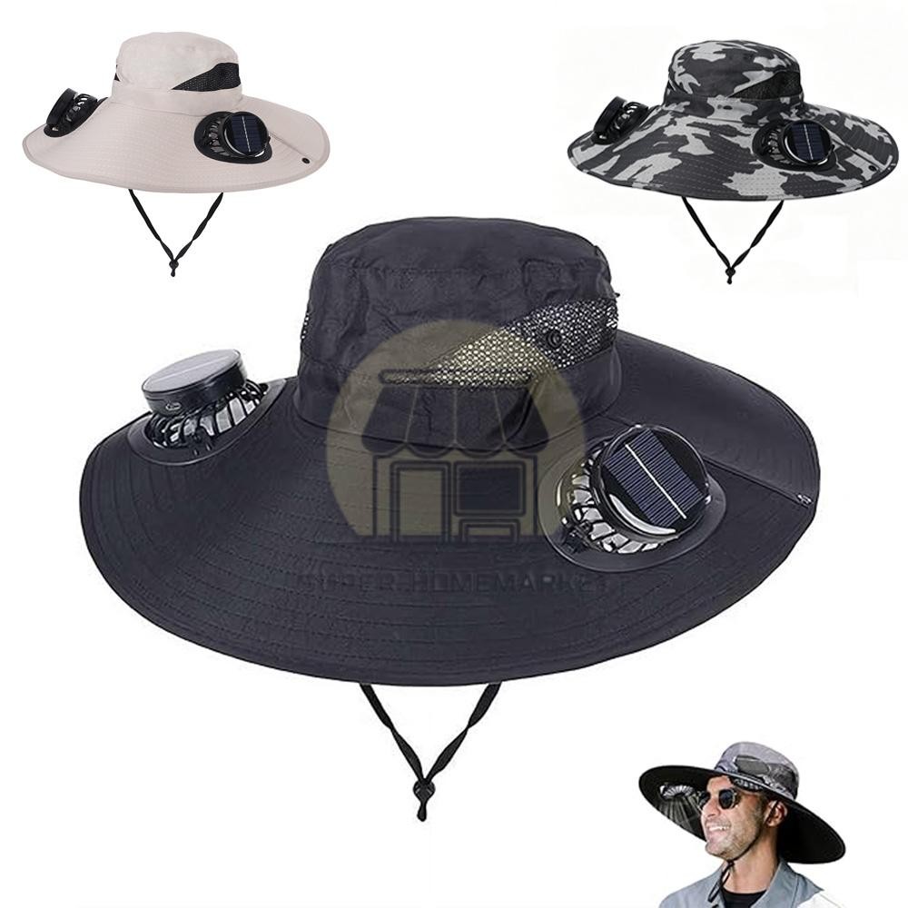 Wide Brim Sun Hat with Fan Solar & USB Powered UV Protection for Camping Fishing