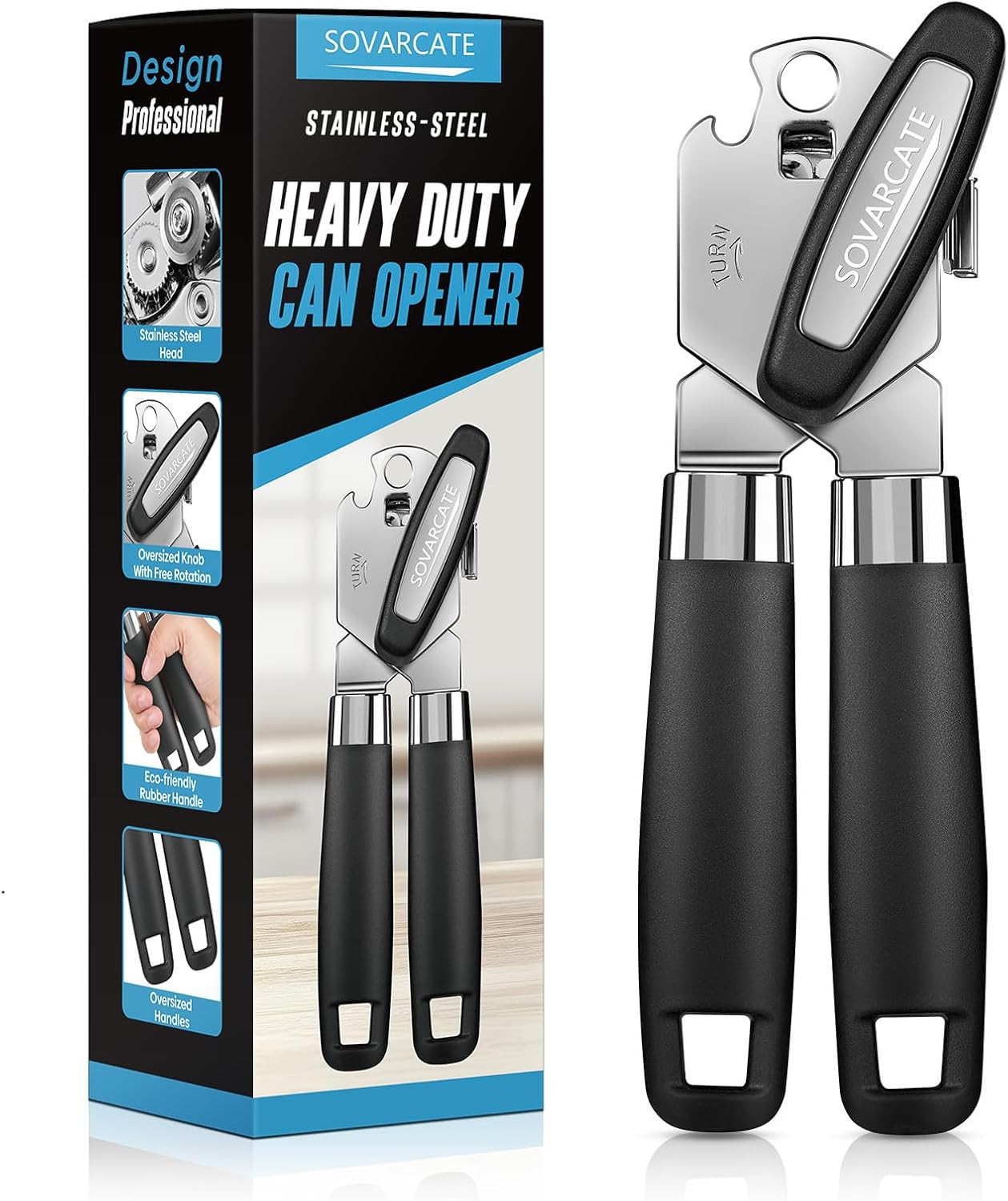 Can Opener Manual Heavy Duty Multifunctional with Magnet Lift [Ergonomic Curved