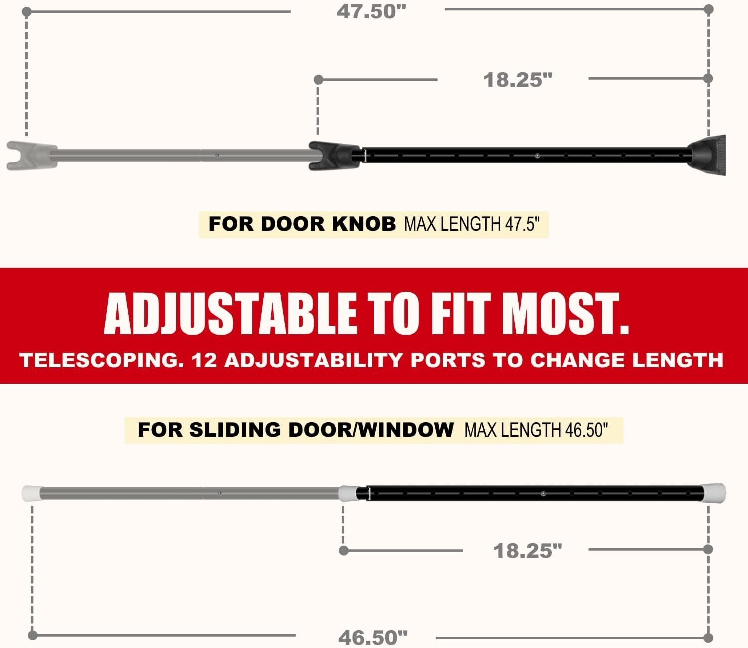 Two-in-One Iron Security Door Bar Pack Adjustable for Hinged and Sliding Doors