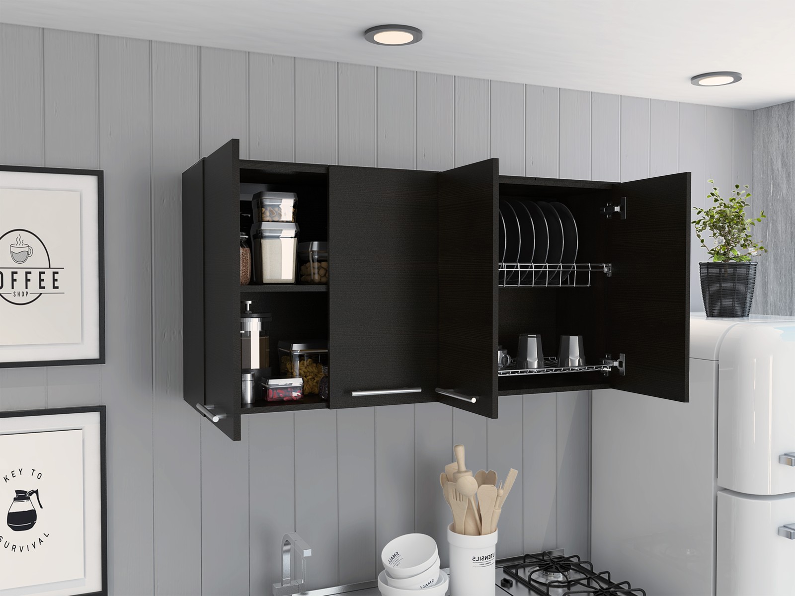 Rectangle Four Swing Doors Wall Cabinet Wenge