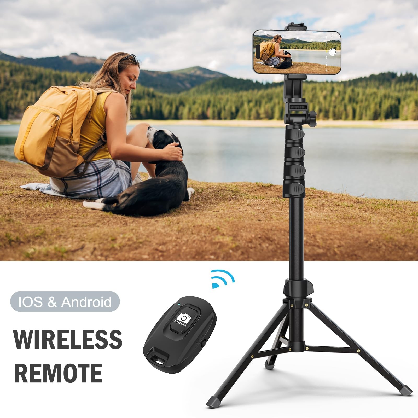 Liphisy 64” Tripod for Cell Phone & Camera, with 64 in, Black