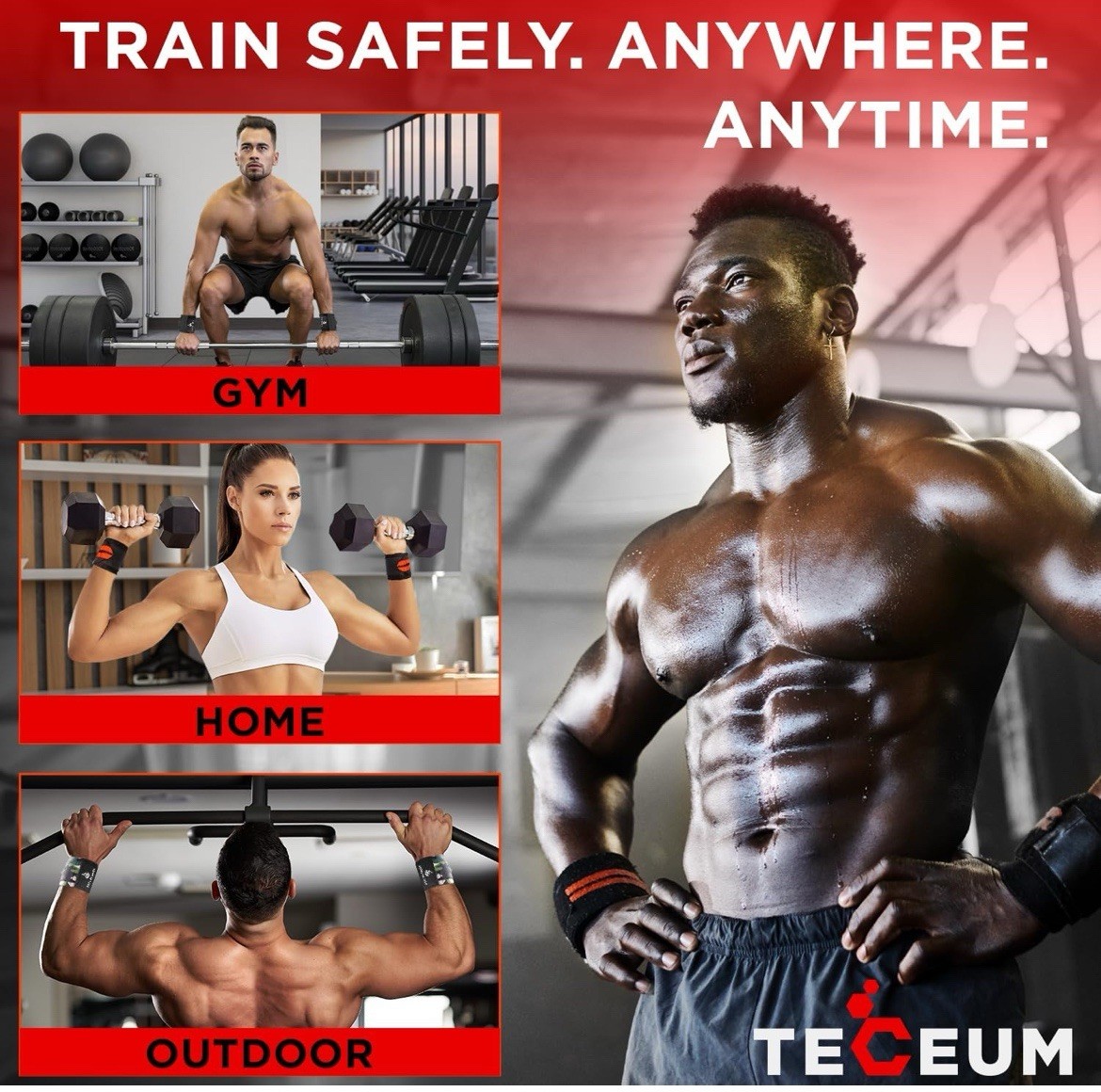 TECEUM Weightlifting 18" Wrist Wraps with Thumb Loop Beast Mode Heavy Duty Brace