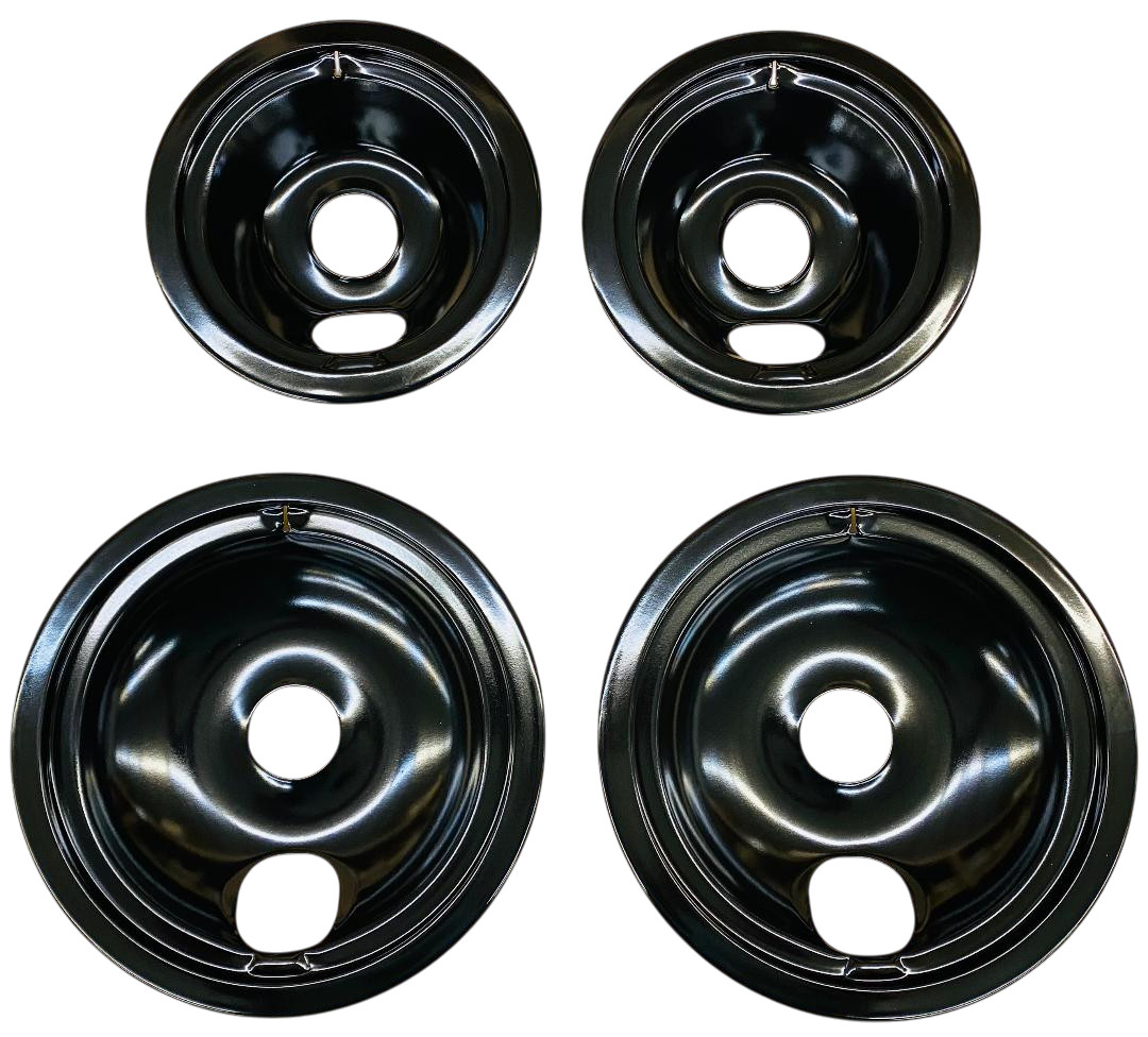 Black Porcelain Drip Tray, 4 Pack, for GE, (2) 6" WB31T10014, (2) 8" WB31T10015