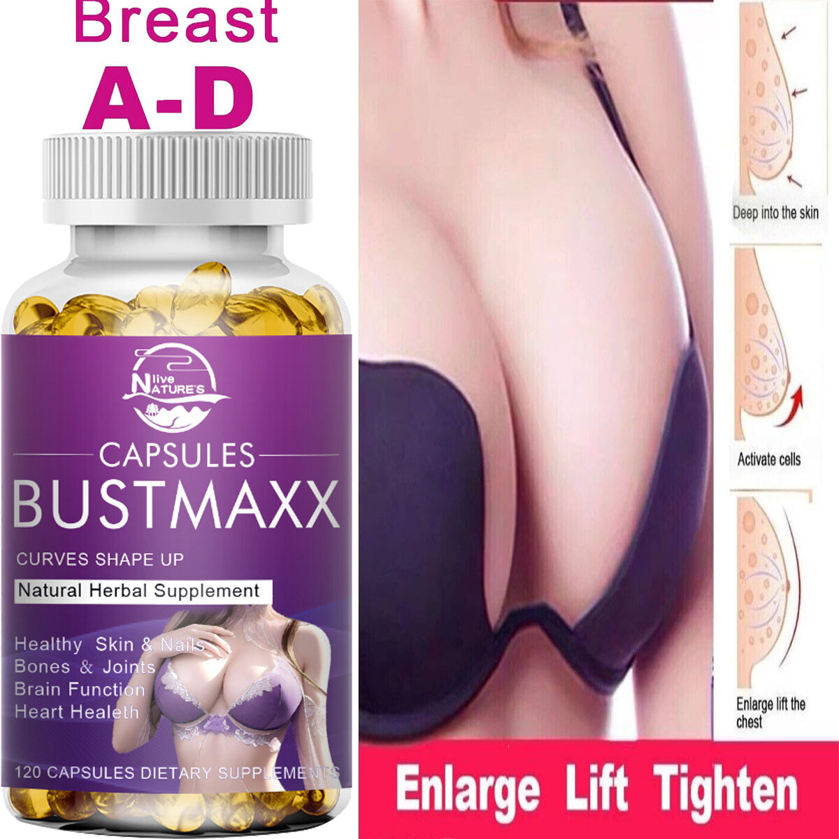 Breast All Natural Breast Enhancement 120 Pills for Men and Women Growth Bigger