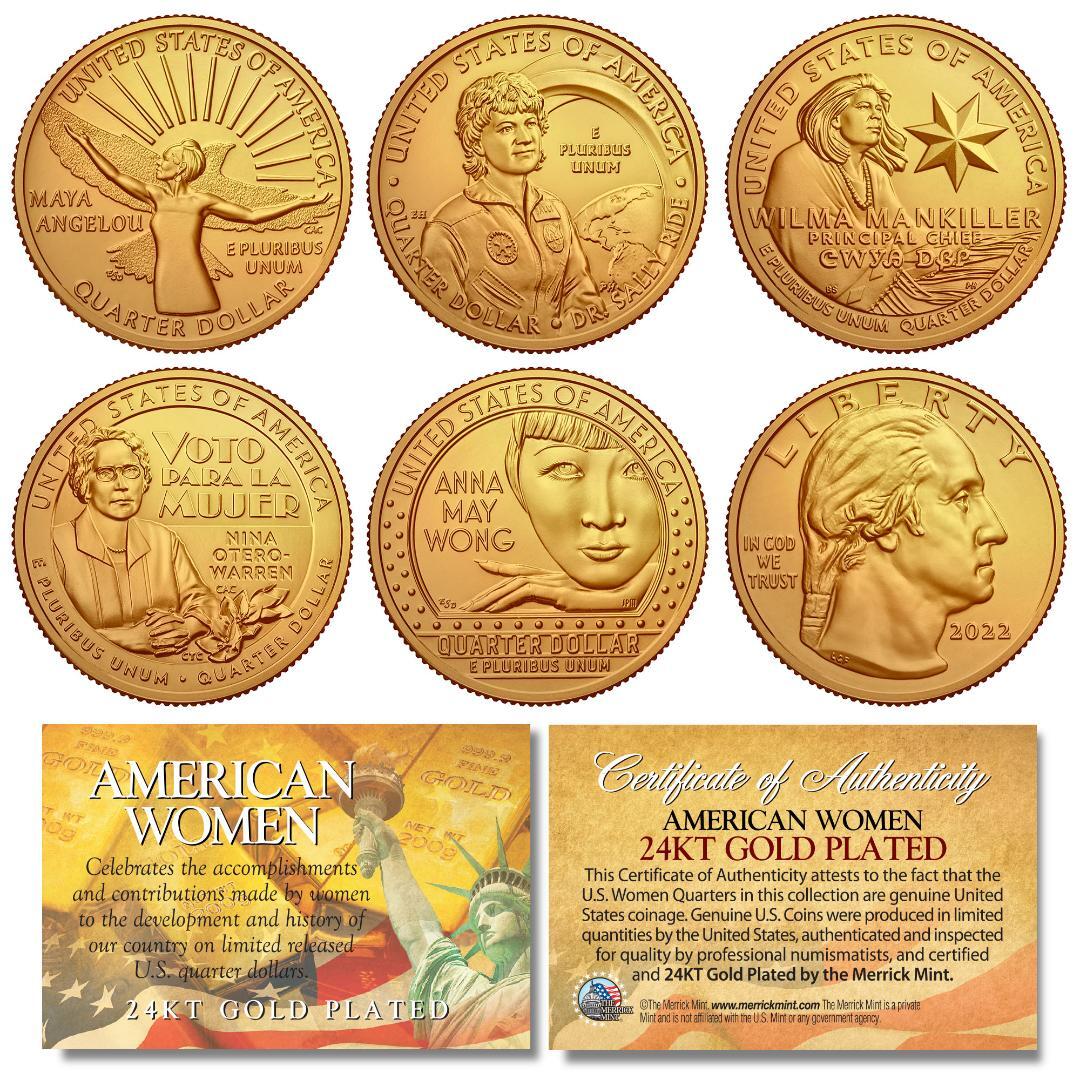2022 24K GOLD Plated AMERICAN WOMEN Quarters 5-Coin Genuine US Mint Full Set