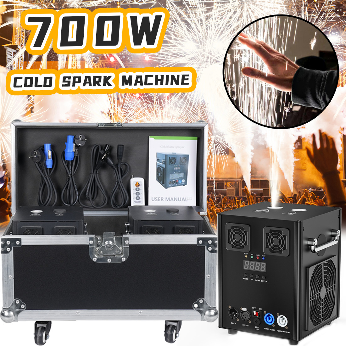 4X Cold Spark Machine 700W DMX Stage Firework machine DJ Concert Show W/Remote