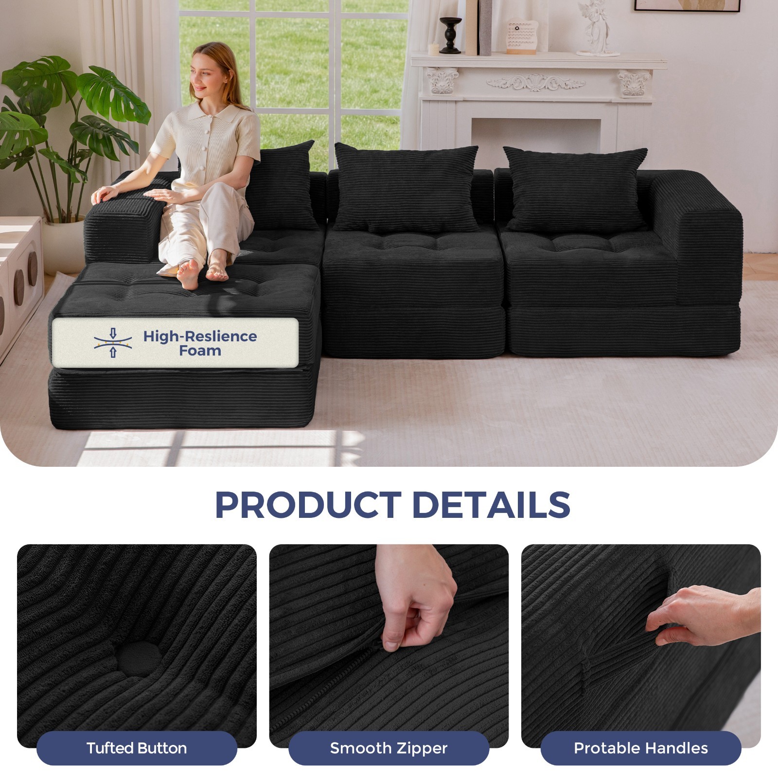 MAXYOYO Modular Sectional Sofa Couch,Convertible Floor Sofa Lounger with Pillows
