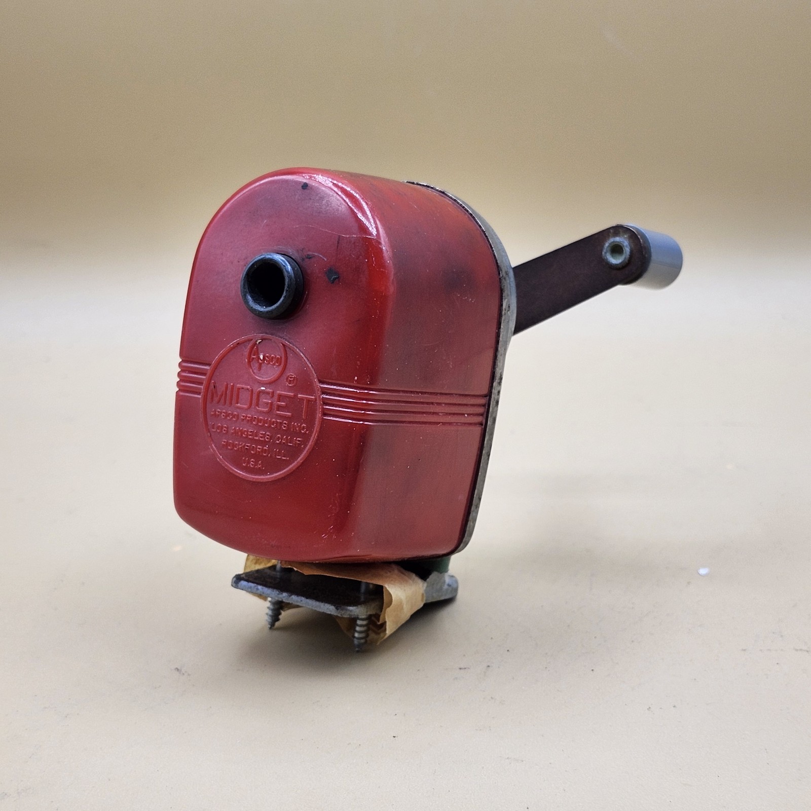 Vintage Red Pencil Sharpener Apsco Midget Desk or Wall Mount Old School w/Screws