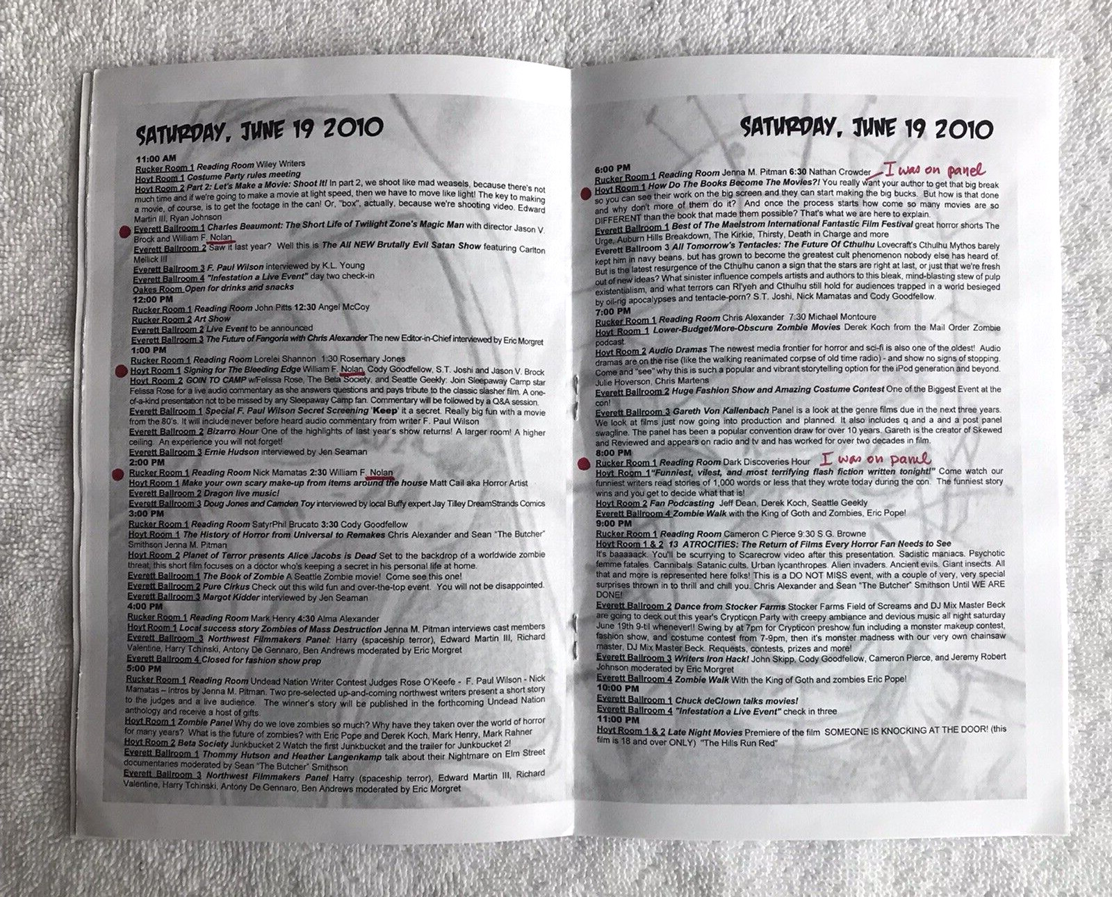 Crypticon Horror Convention ~ Seattle WA ~ 2010 Event Program ~ Signed by Nolan