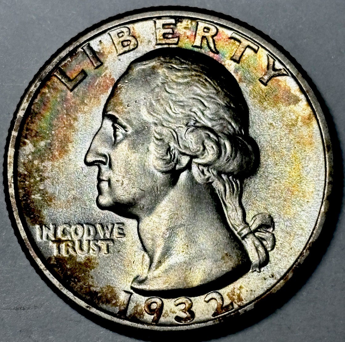 Toned 1932 Washington QuarterSilver 25c Coin Nice Color