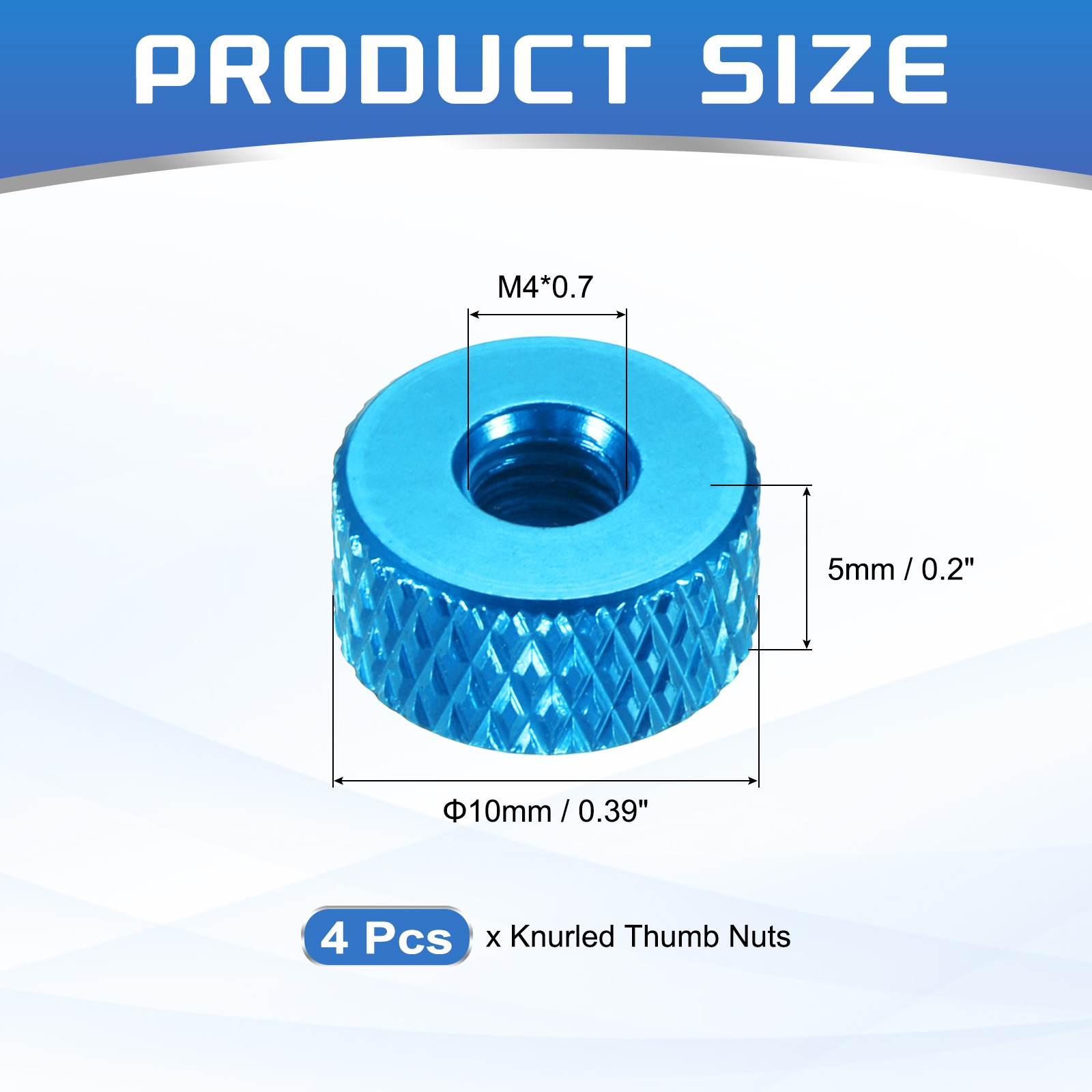 4Pcs M4x10mmx5mm Knurled Thumb Nuts, Sky Blue