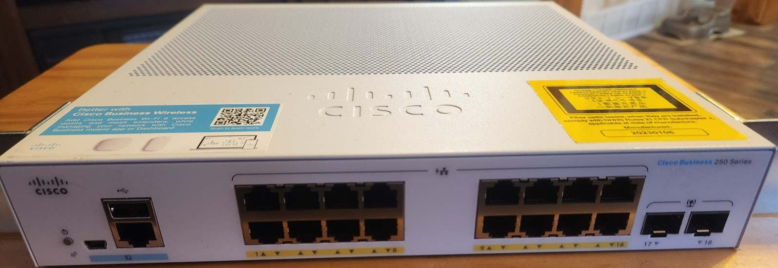 Cisco Business 250 CBS250-16P-2G 16 Port Gigabit PoE Rack Smart Switch 2xSFP